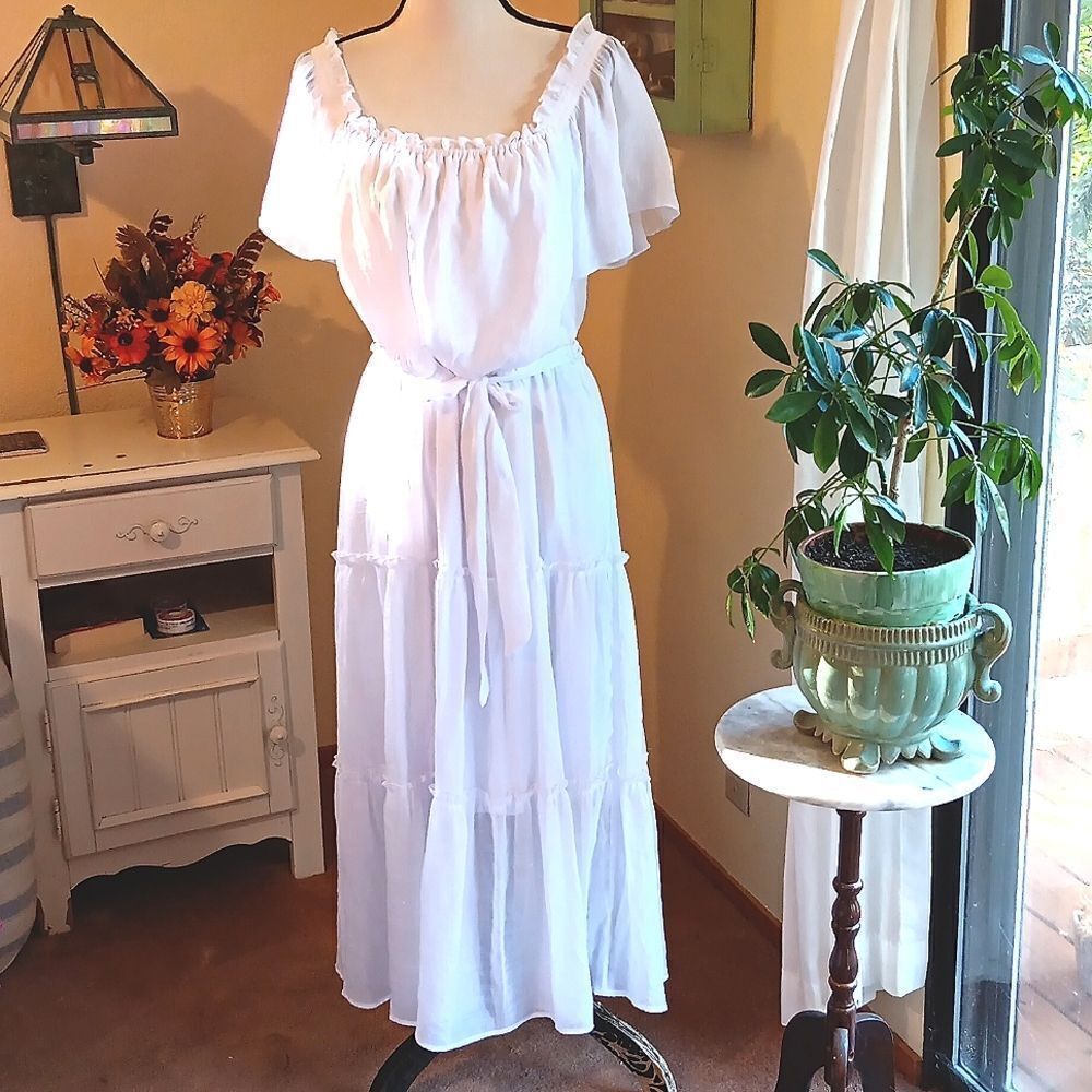 Luxology White Gauze Dress Cottagecore, Soft Girl, Coastal Cowgirl